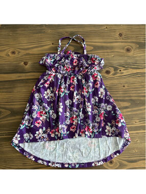 PatPat Girls 2T Purple Floral Spaghetti Strap High-Low Dress Ruffled Neckline CS